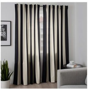 IKEA Omedelbar CURTAINS Drapes Striped BLACK White VELVET LIMITED EDITION